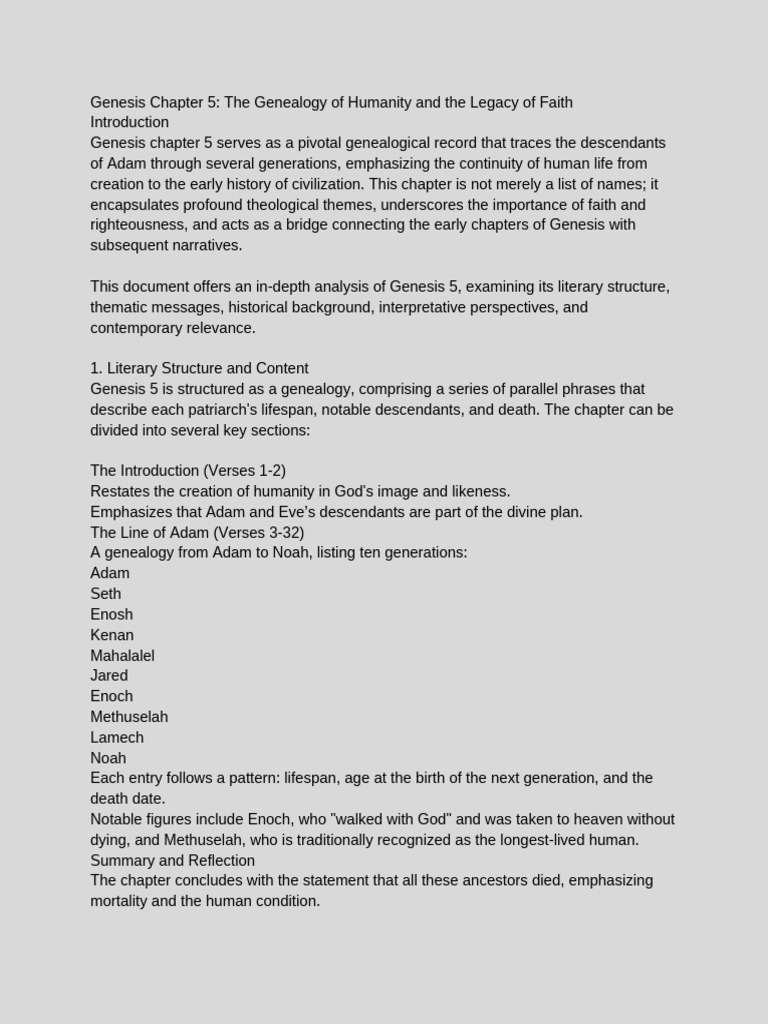 Genesis Chapter 5 - The Genealogy of Humanity and The Legacy of Faith ...