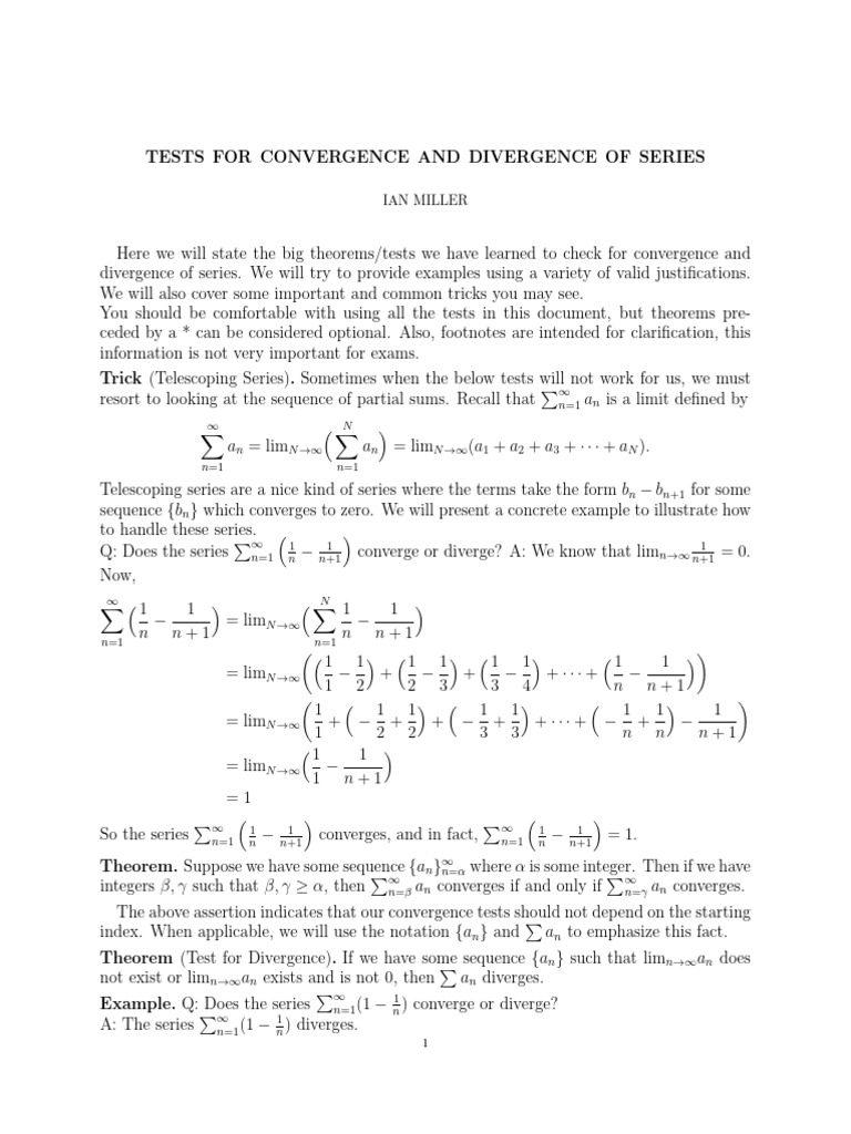 Tests For Convergence Divergence | PDF | Sequence | Mathematics