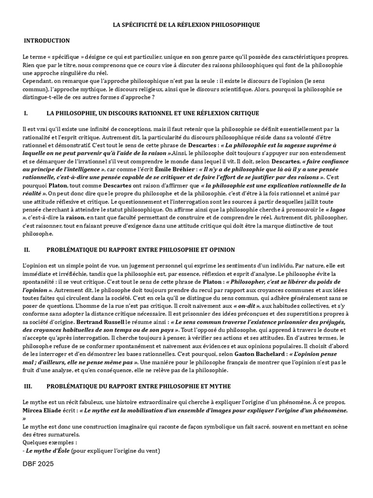 La Spécificité de La Philosophie | PDF | Science | Vérité