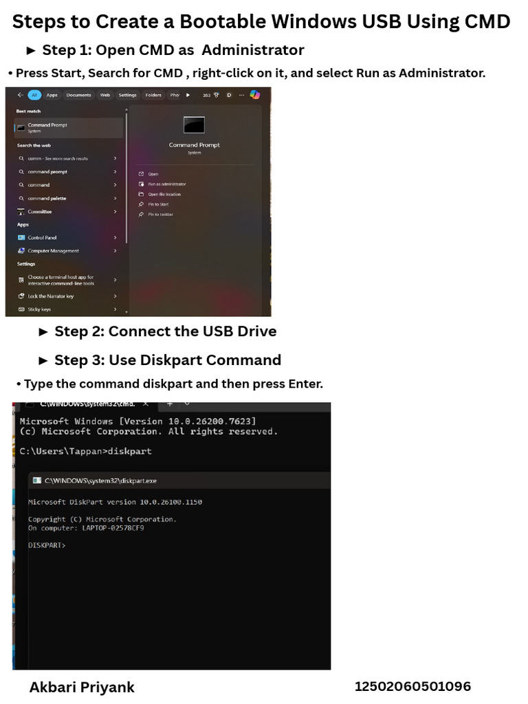 Steps To Create A Bootable Windows USB Using CMD | PDF | Booting | Usb ...