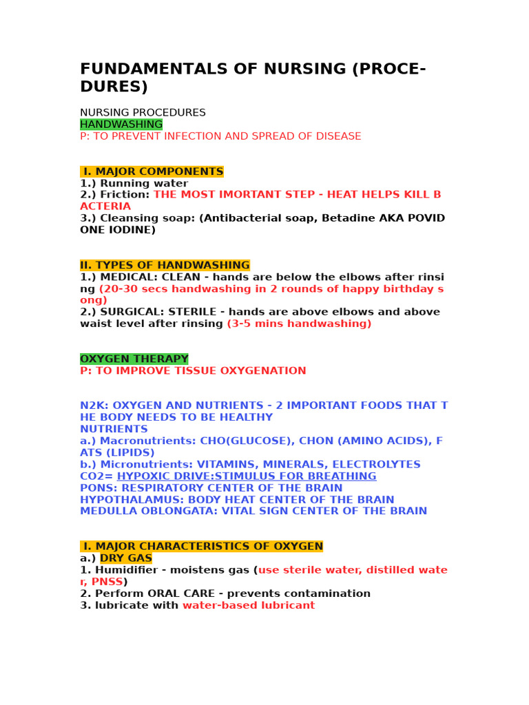 Fundamentals of Nursing (Procedures) | PDF | Nutrients | Hand Washing