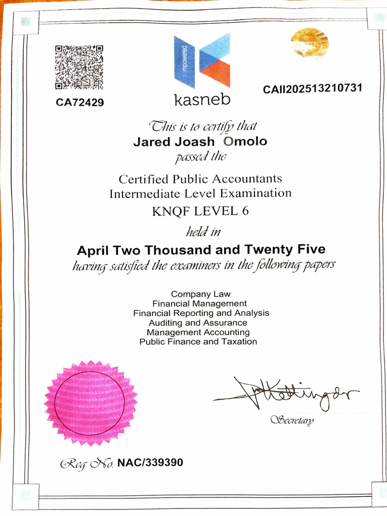 CPA Certificate For Intermediate Level | PDF