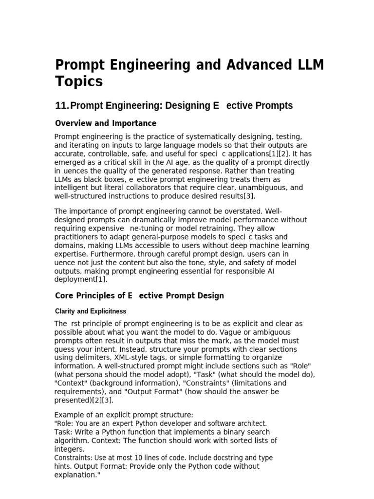 Prompt Engineering and Advanced LLM Topics | PDF | Cognitive Science ...