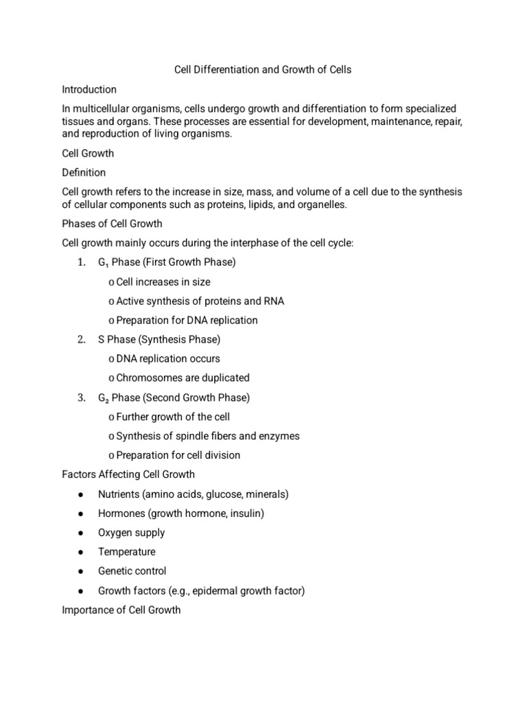 Cell Differentiation and Growth of Cells - 081949 | PDF | Cell (Biology ...