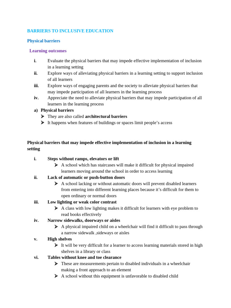 Barriers To Inclusive Education | PDF | Learning | Disability