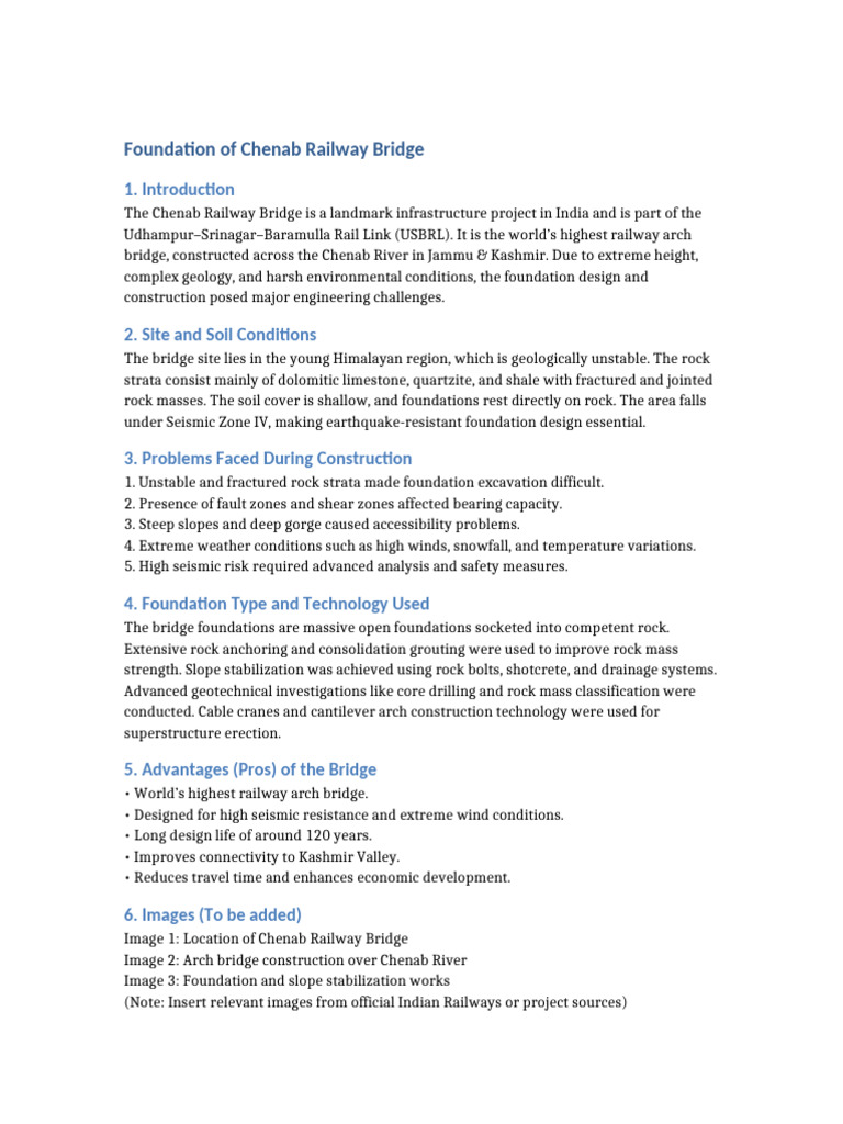 Chenab Railway Bridge Foundation Report | PDF | Civil Engineering | Geology