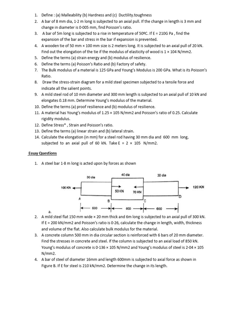 Stress and Strain Practice Questions | PDF | Young's Modulus ...