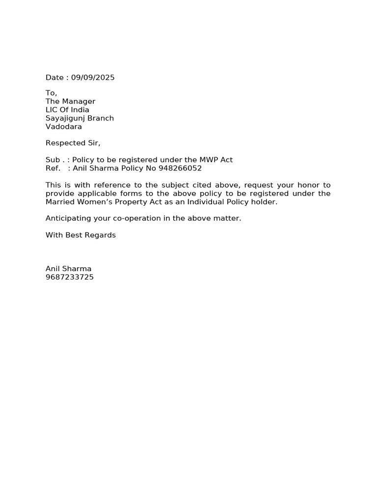 Lic Letter MWP | PDF
