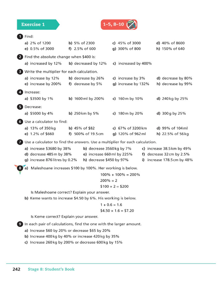 Practice Unit 10 Maths Stage 8 PDF | PDF