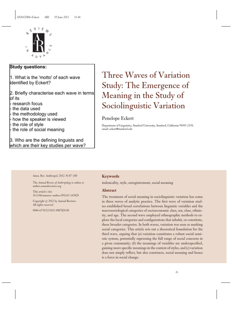 3 Eckert2012 - Three Waves of Variation Study | PDF | Linguistics ...