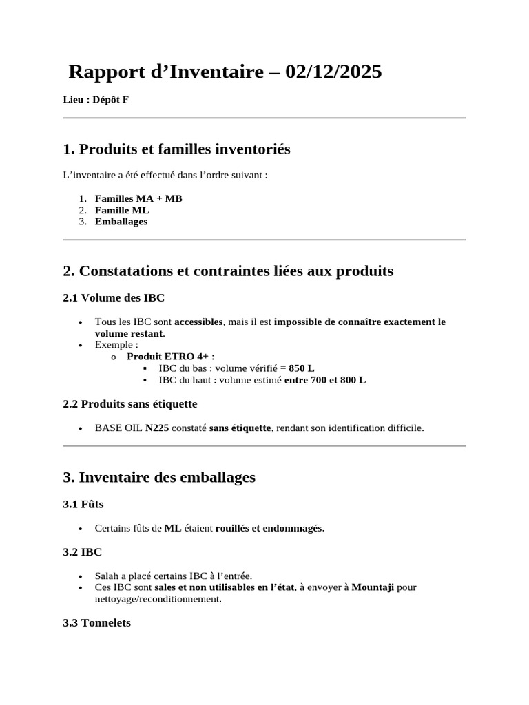 Rapport Inventaire | PDF
