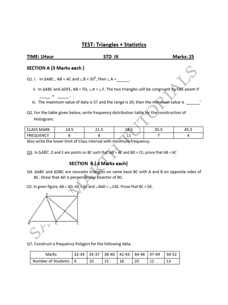 Test - Triangles + Statistics | PDF