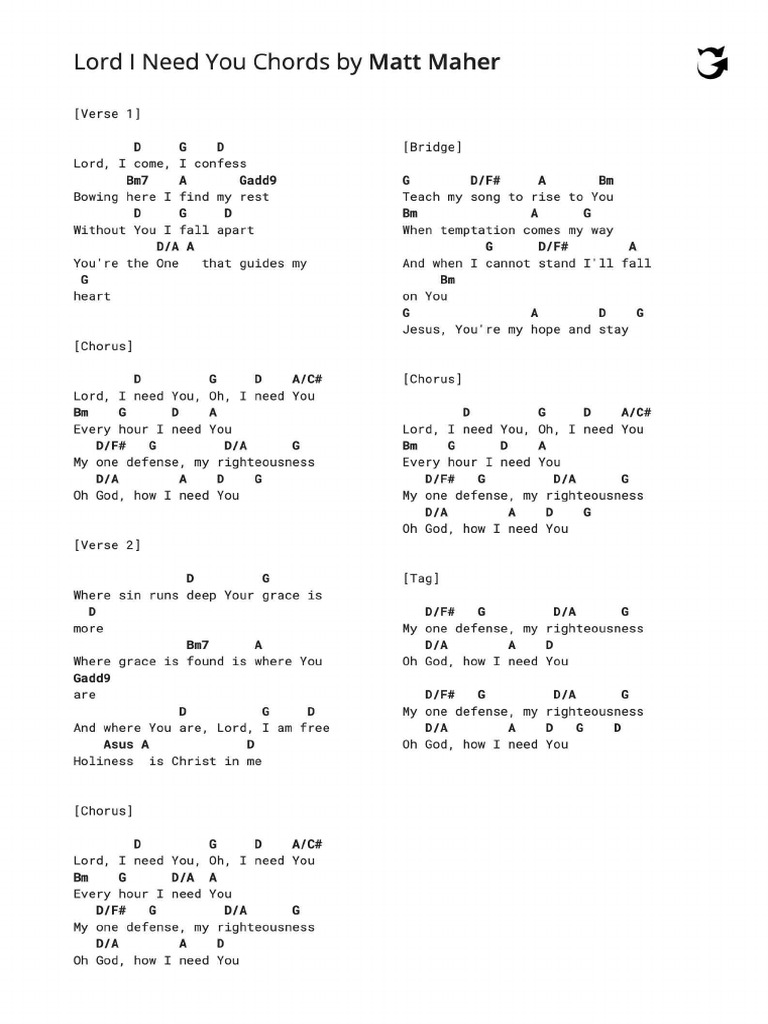Lord I Need You Chords | PDF
