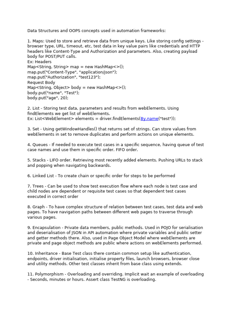 Data Structures and OOPS Concepts Used in Automation Frameworks | PDF ...