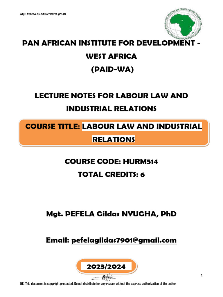 LABOUR LAW Lecture Notes | PDF | Labour Law | Employment