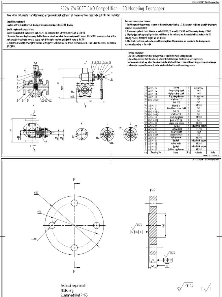 Task B-3D Modeling Testpaper For 2024 ZWSOFT CAD Competition | PDF
