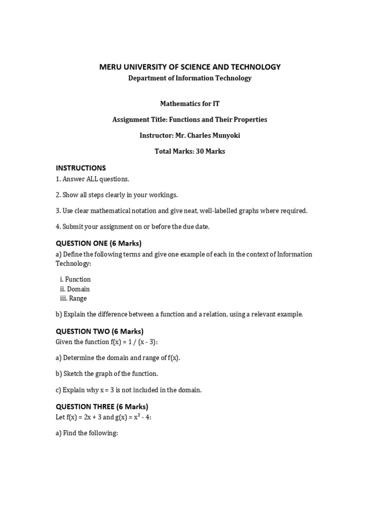 Mathematics For IT Assignment Functions and Properties | PDF
