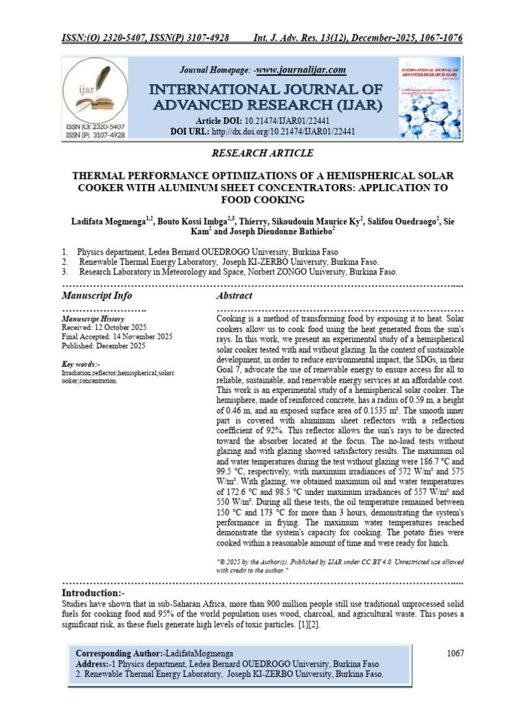 Thermal Performance Optimizations of A Hemispherical Solar Cooker With ...