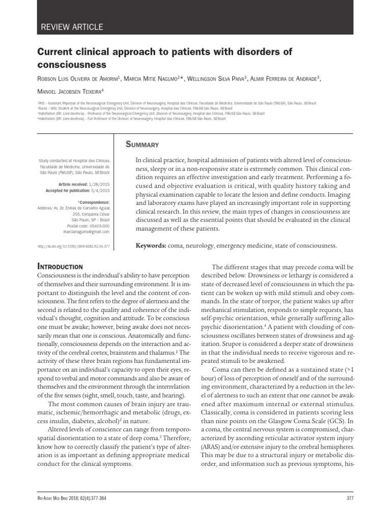 Current Clinical Approach To Patients With Disorders of Consciousness ...