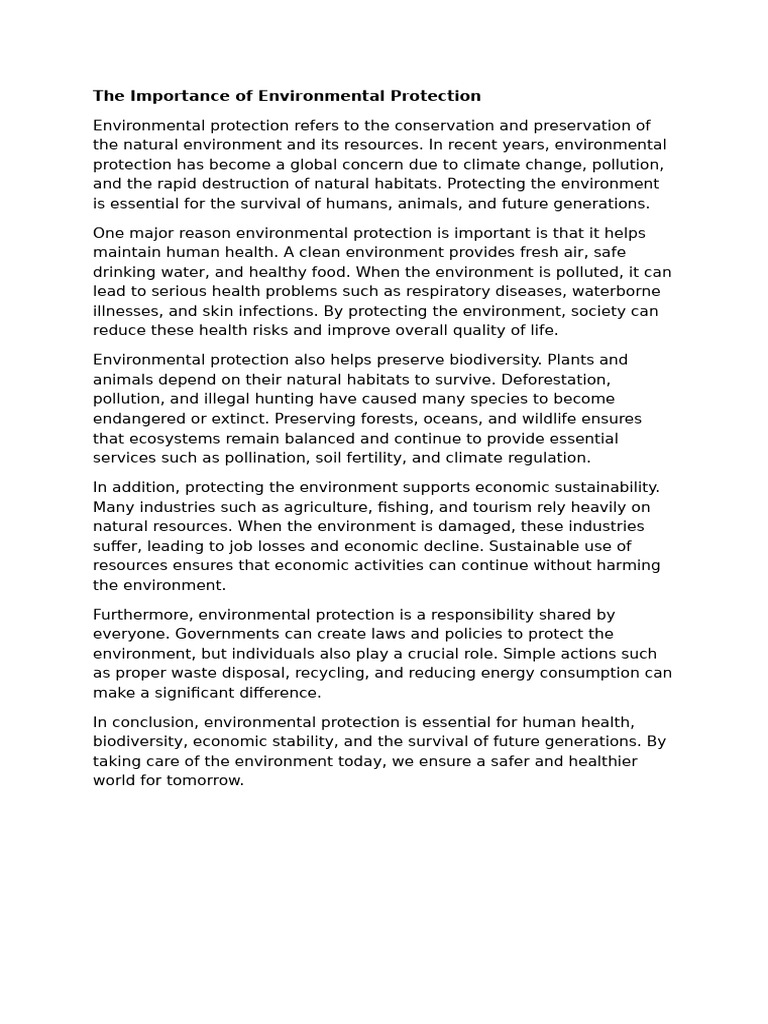 The Importance of Environmental Protection | PDF