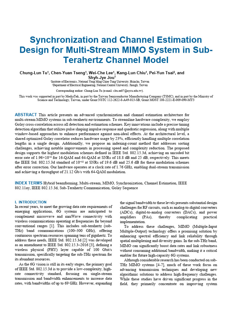Synchronization and Channel Estimation Design For Multi-Stream MIMO ...