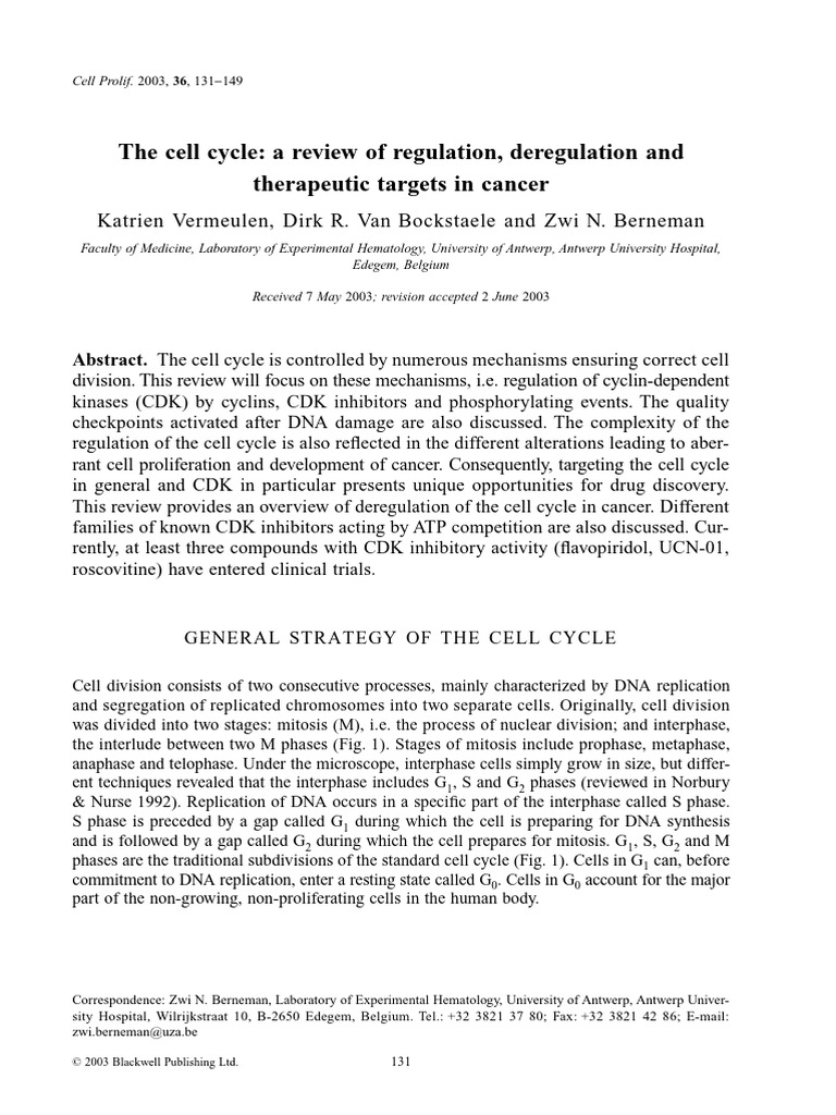 The Cell Cycle A Review of Regulation Deregulation and 1hym0zcxik | PDF ...