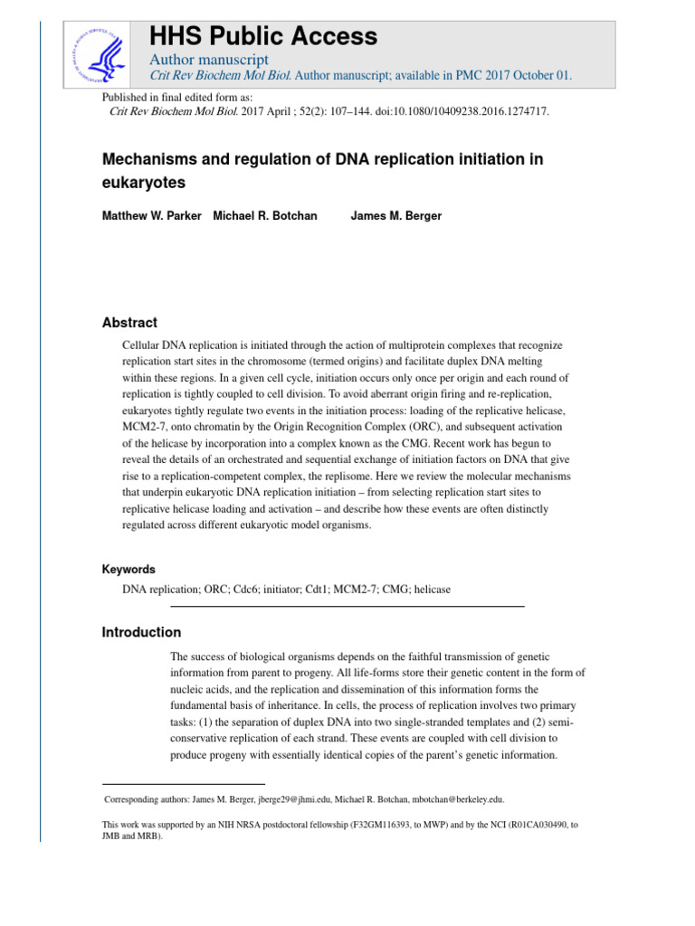 Mechanisms and Regulation of Dna Replication Initiation in 1k3pta83zr ...