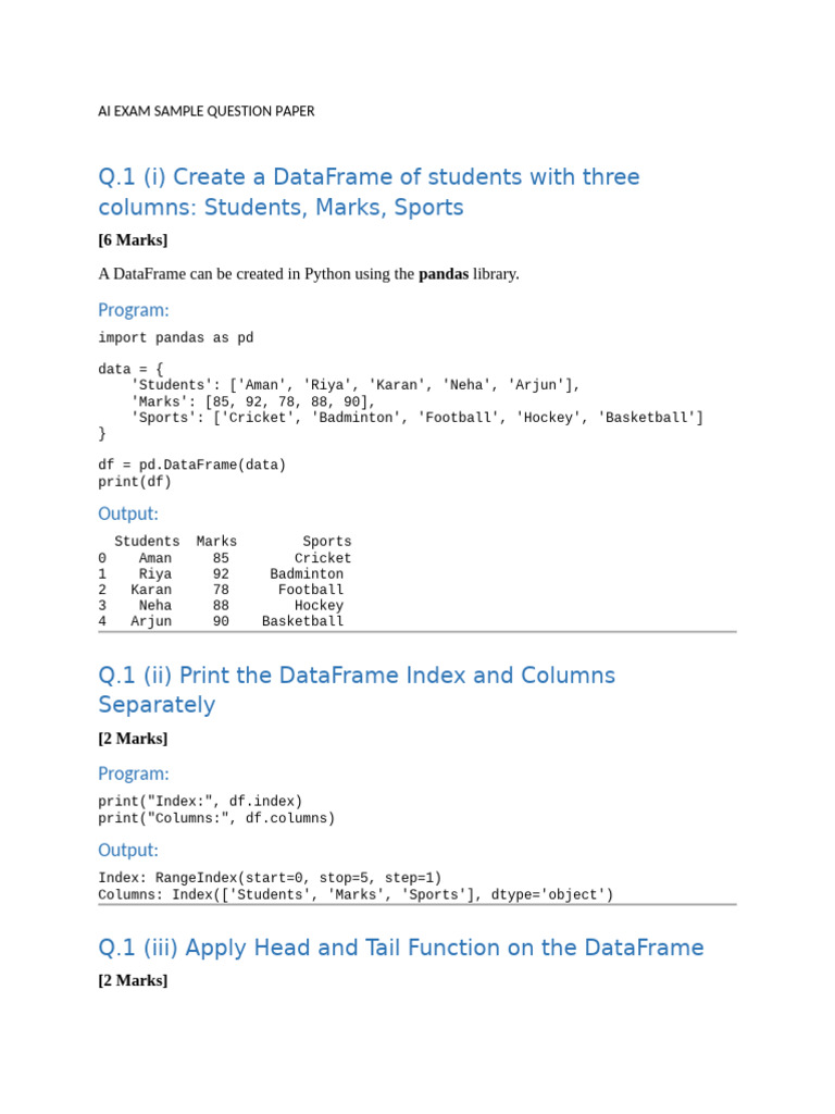 Ai Exam Sample Question Paper | PDF