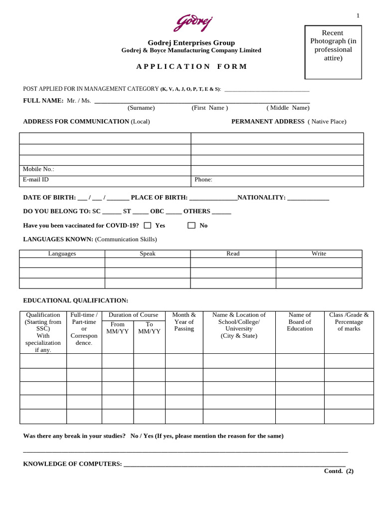 Application Form New | PDF | Employment | Business