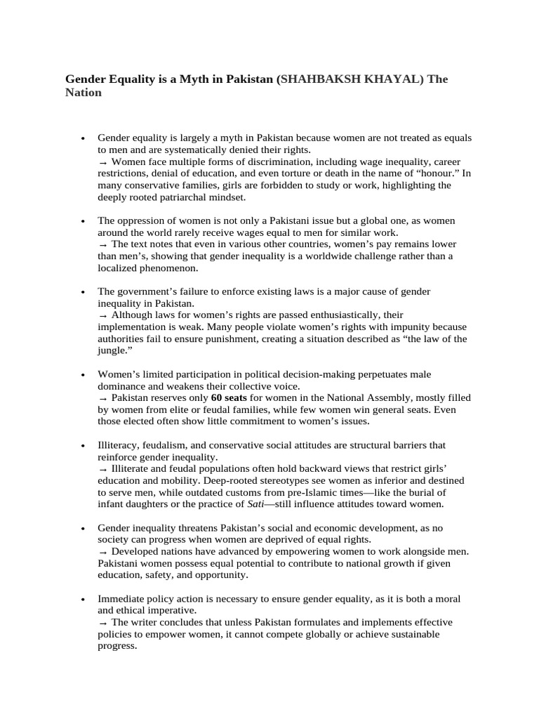 Gender Equality Is A Myth in Pakistan | PDF | Gender Studies | Gender ...