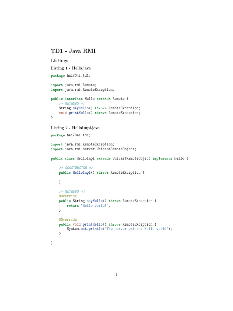 TD 1 Rmi Solution | PDF | Java (Langage de programmation) | Informatique