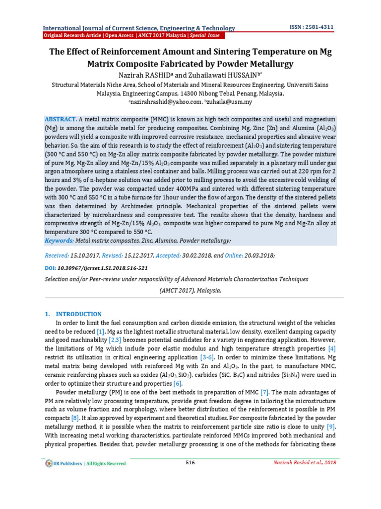 The Effect of Reinforcement Amount and Sintering Temperature On MG ...