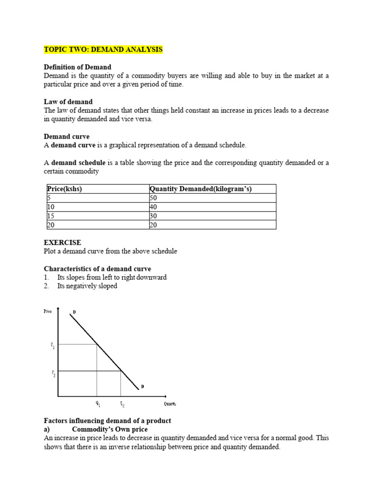 Topic Two Demand Analysis | PDF | Demand | Demand Curve