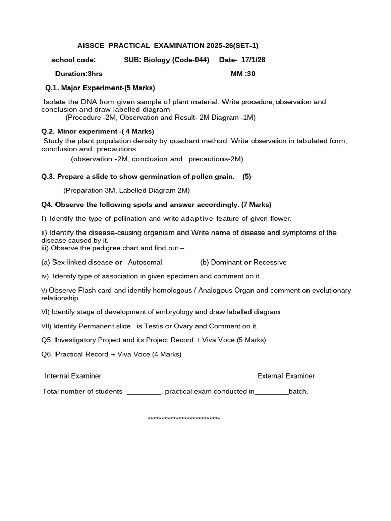 Aissce Bio Practical Board 25-26 | PDF | Biology | Plants