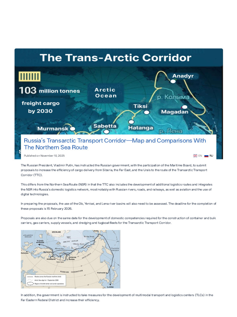 Russia's Transarctic Transport Corridor-Map and Compariso... | PDF
