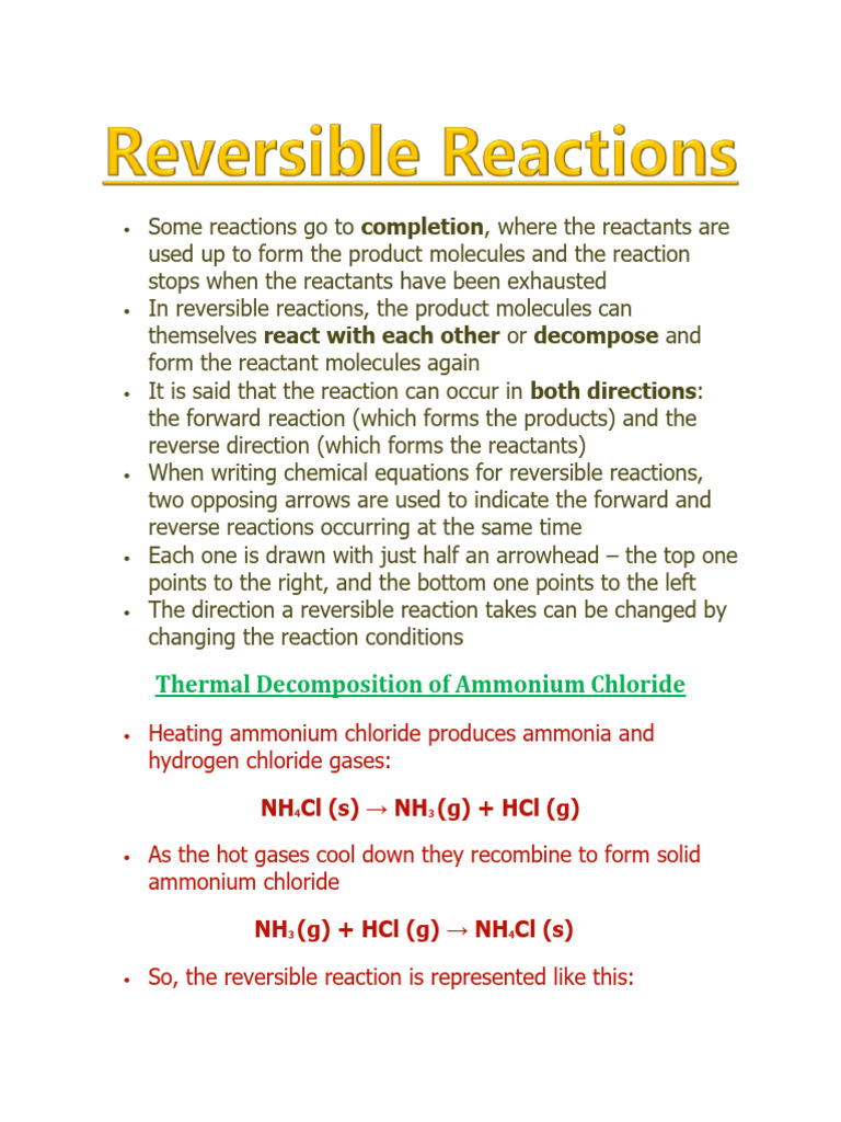 Reversible Reactions and Equilibria | PDF | Chemical Equilibrium ...