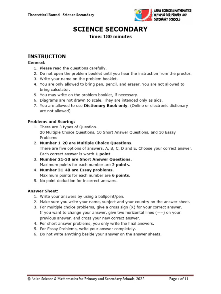 ASMOPSS - Đề 2 (12), Science Secondary | PDF | Dna | Rna