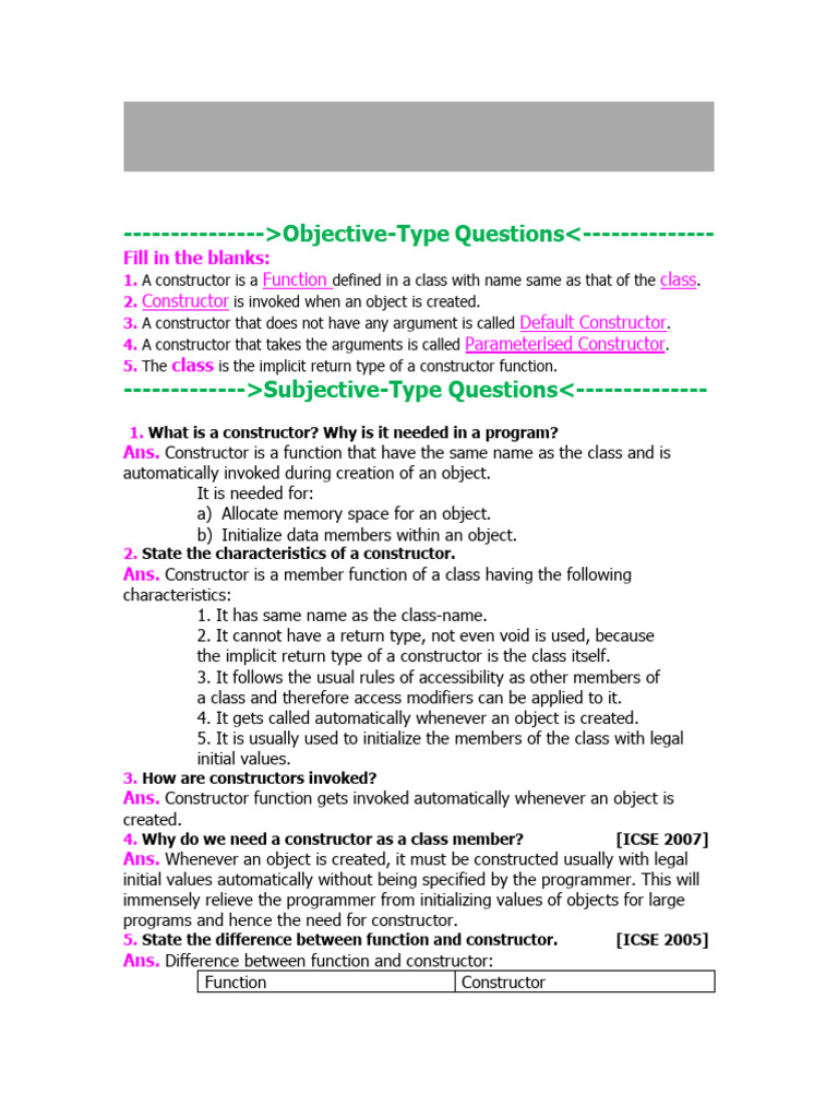 Chapter 11 (Constructors) | PDF | Constructor (Object Oriented ...