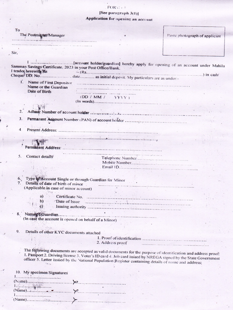 Application For Opening An Account Post Office | PDF