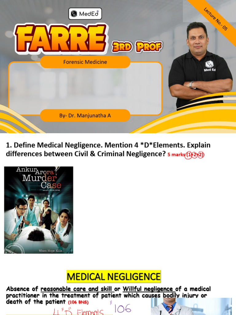 Medical Jurisprudence 01 - Class Notes PDF | PDF | Negligence | Coroner