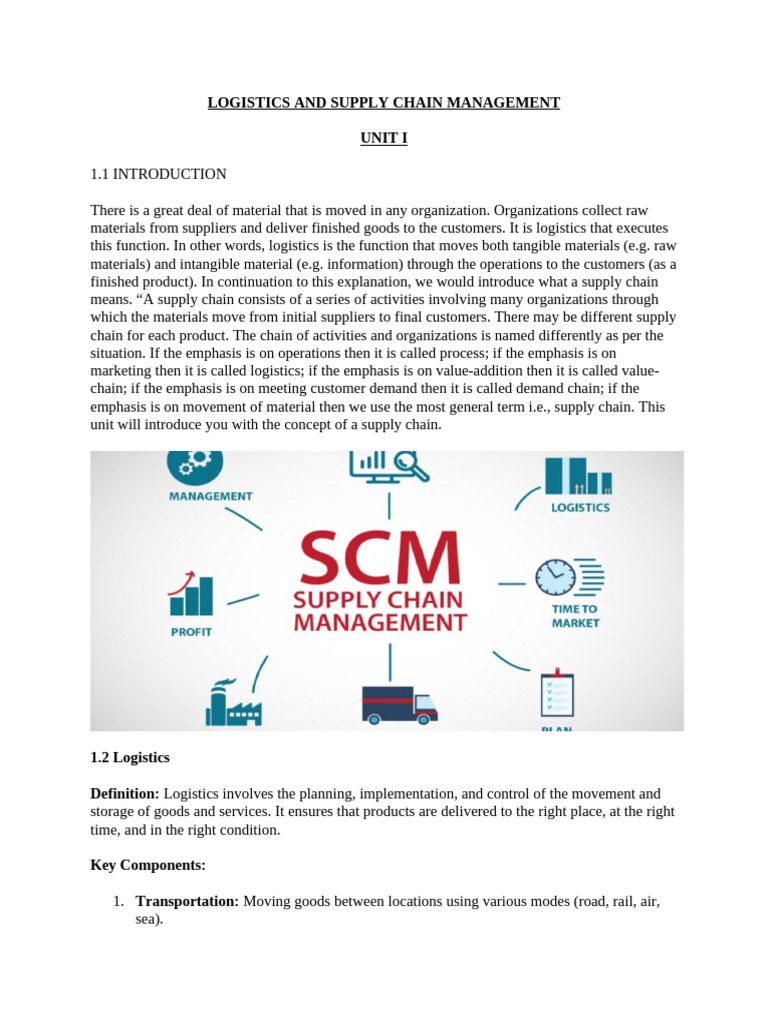 Logistics Unit I | PDF | Supply Chain | Supply Chain Management