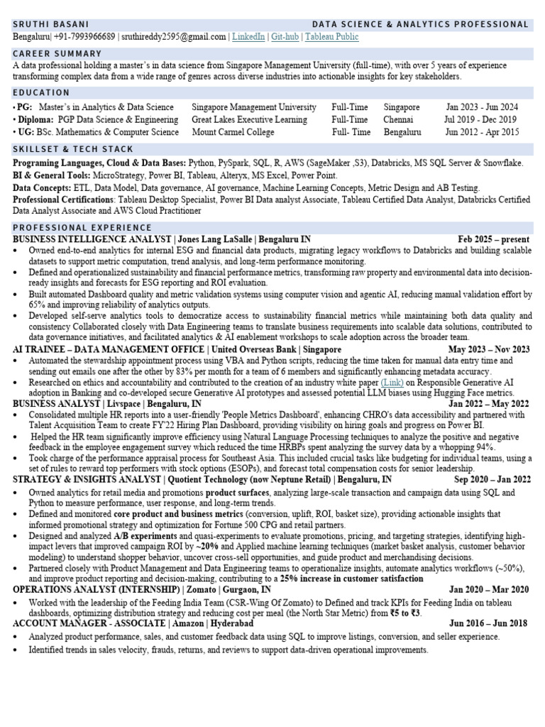 Sruthi Basani Resume SMU 2026 | PDF | Analytics | Apache Spark