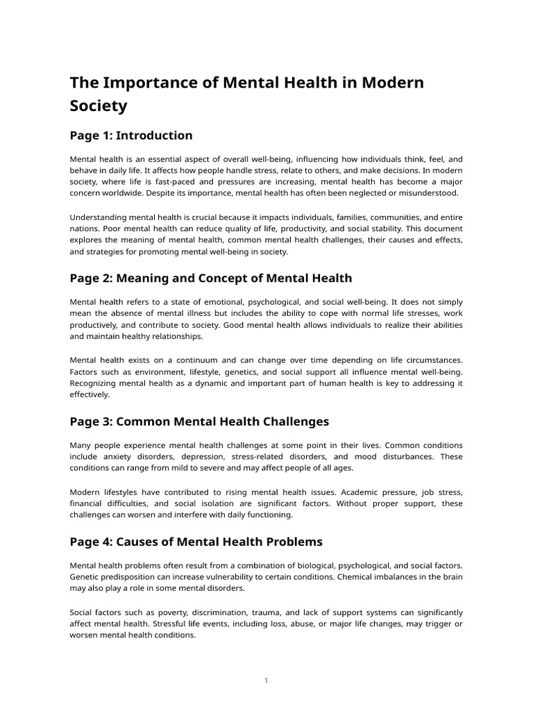 The Importance of Mental Health in Modern Society | PDF | Mental Health ...