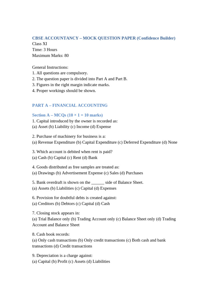 CBSE Accountancy Mock Paper Confidence Level | PDF | Debits And Credits ...