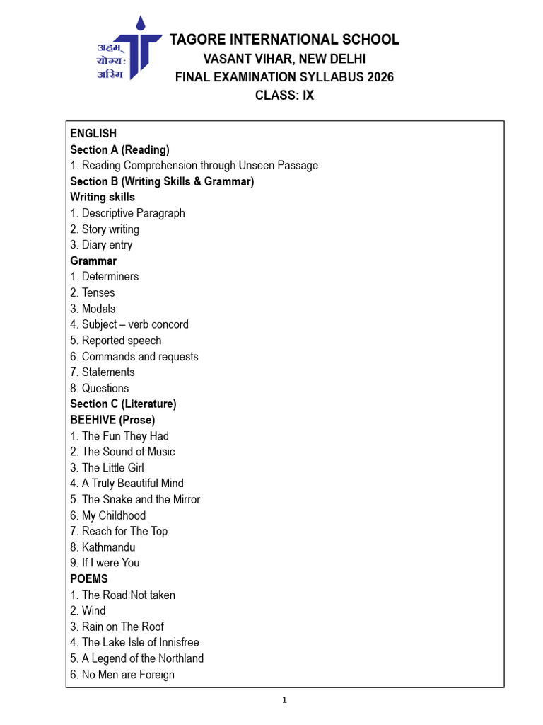 Class Ix Final Exam 2026 | PDF