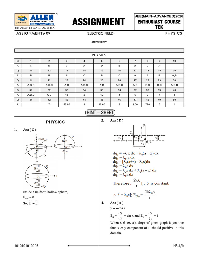 09 - Assignment#09 - Electric Filed-Hs | PDF | Torque | Mechanical ...