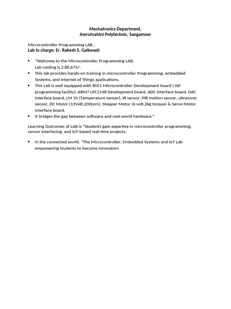 Microcontroller Programming LAB Mechatronics Dept | PDF