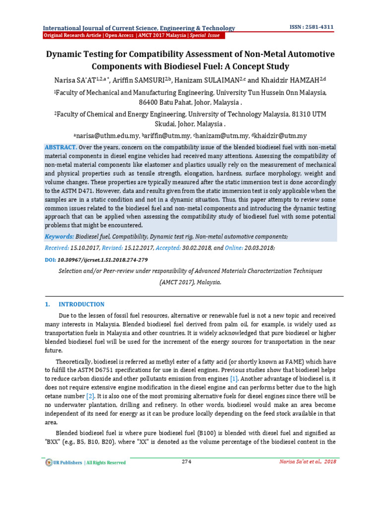Dynamic Testing For Compatibility Assessment of Non-Metal Automotive ...