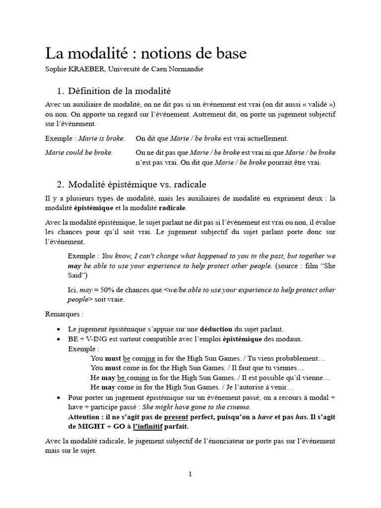 La Modalité - Notions de Base | PDF | Syntaxe | Unités sémantiques