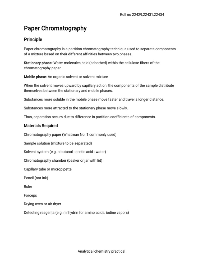 Paper Chromatography Practical | PDF | Chromatography | Physical Chemistry